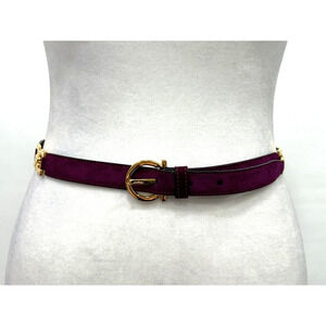Salvatore Ferragamo‎ Double Gancini Belt Purple Plum Suede Gold Hardware Italy